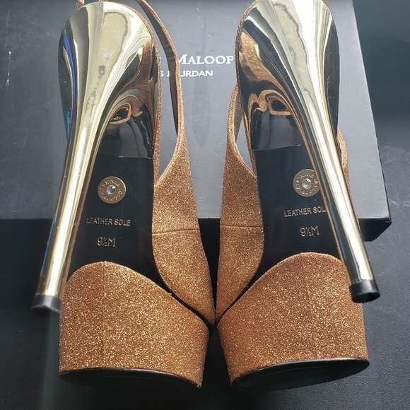 Adrienne Maloof for Charles Jourdan Gold Platform Slingback Stilettos Sz 9.5 - Picture 7 of 12